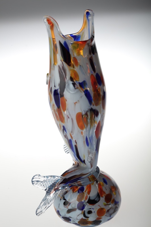 Vintage Murano Fisch Vase Glas 27 cm Weiß Blau Orange Gelb Glasfisch eBay